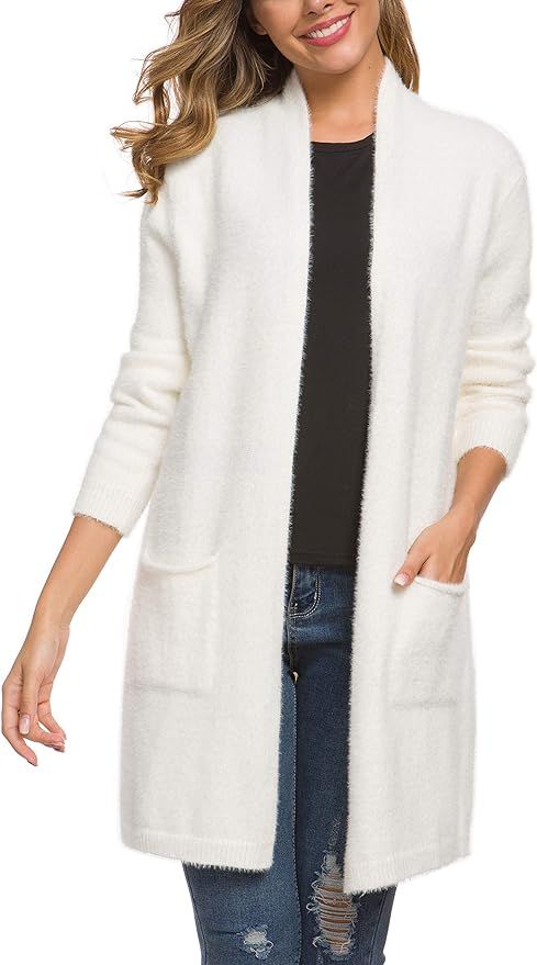 Amazon.com: QIXING 2022 Women's Casual Open Front Knit Cardigans Long Sleeve Plush Sweater Coat w... | Amazon (US)