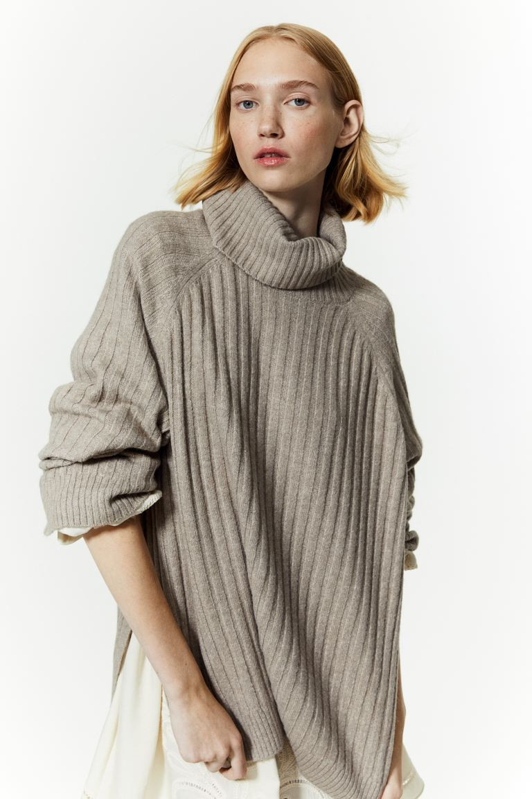 Rib-knit polo-neck jumper - Beige - Ladies | H&M GB | H&M (UK, MY, IN, SG, PH, TW, HK)