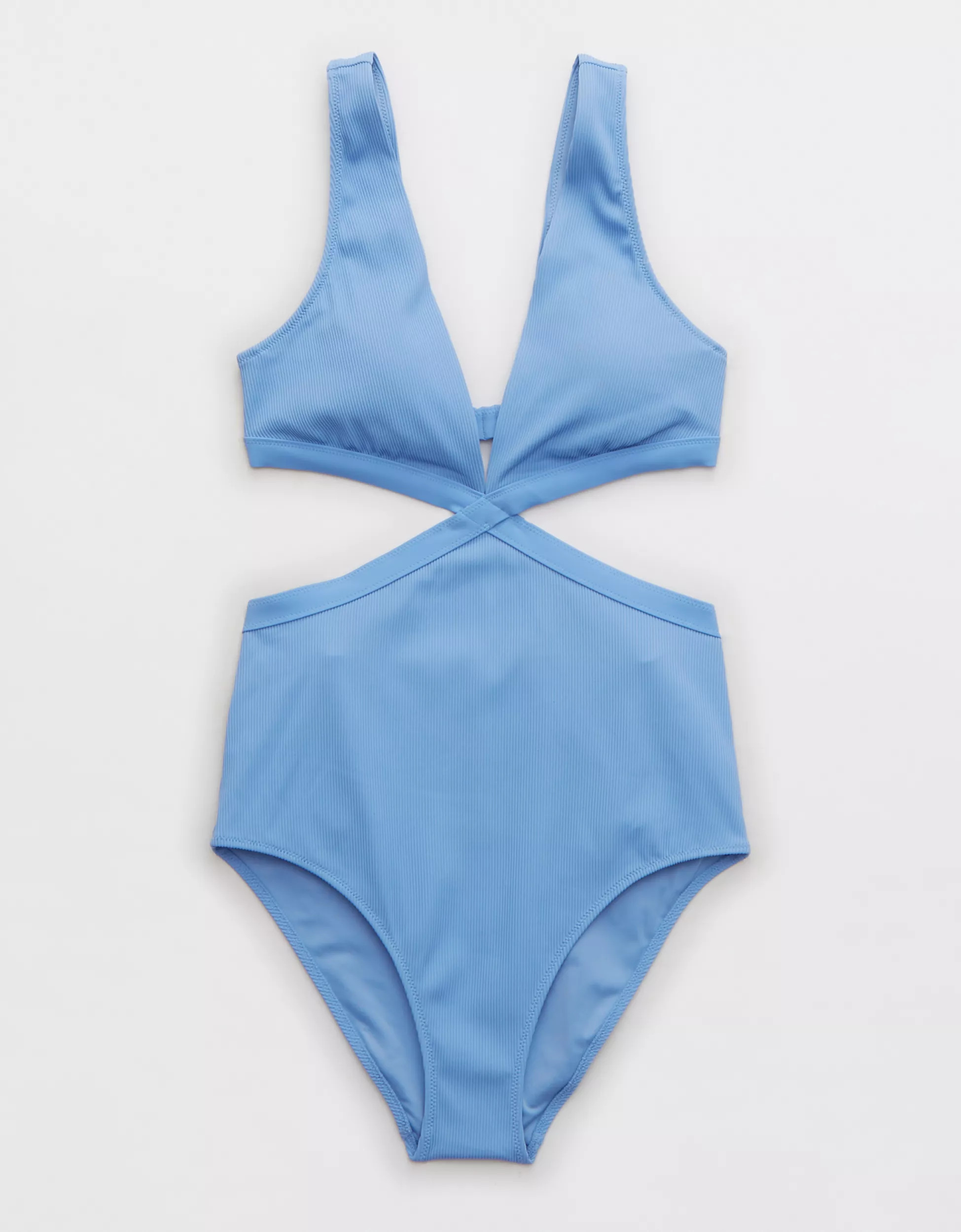 Aerie Ribbed Mix Crossover Cut Out One Piece Swimsuit | American Eagle Outfitters (US & CA)