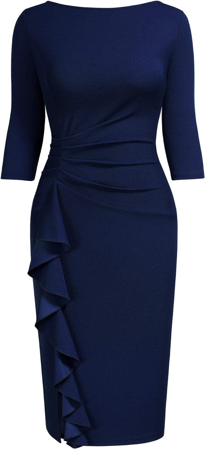 AISIZE Women's Retro 3/4 Sleeve Ruched Elegant Business Pencil Sheath Dress | Amazon (US)