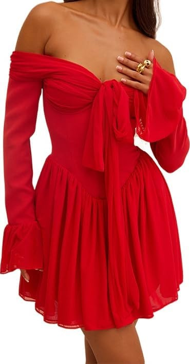 Women's Bow Mini Dress Black&White Backless Dress Low Cut Neckline Mini Dress Long Sleeve Club Dr... | Amazon (US)