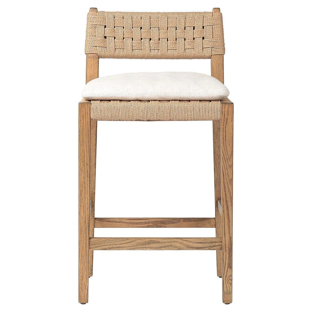 Henry Coastal Cream Performance Natural Woven Oak Counter Stool | Kathy Kuo Home