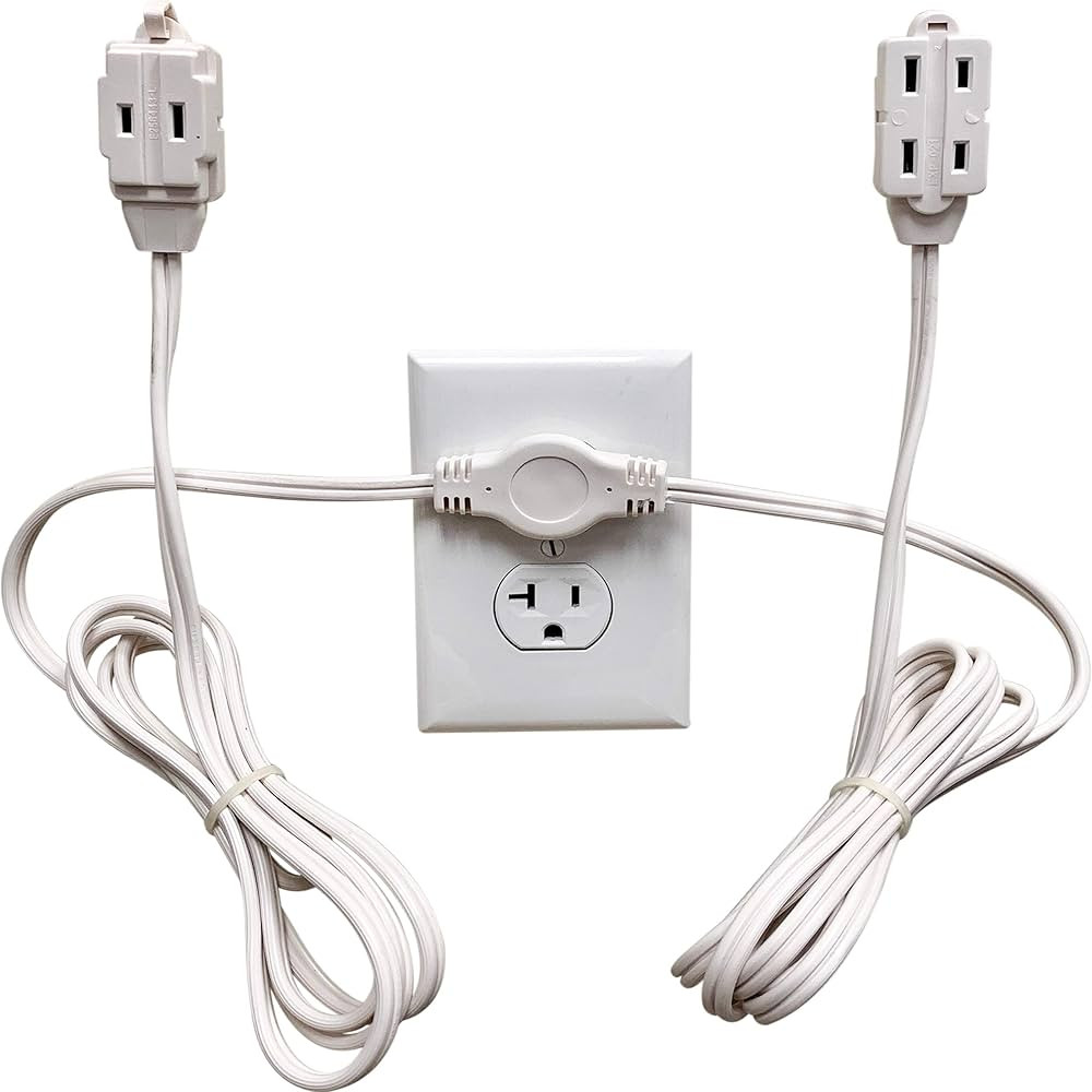 Twin Extension Cord Power Strip - 12 Foot Cord - 6 feet on Each Side - Flat Head (Wall Hugger) Ou... | Amazon (US)