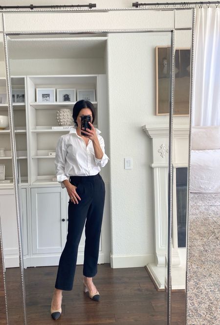 Simple office look…
1. Beautiful block heels in this nude black combo called the Brinlee. These run true to size and tend to sell out quickly. I’ll also link another pump that is very similar. 
2. Black high waisted cropped trouser pants. I’m wearing a 0. 
3. White poplin button down shirt (linking a similar one to mine).

Realtor outfit
Workwear 
Office outfit 
Timeless work outfit 

#LTKshoecrush #LTKstyletip #LTKworkwear