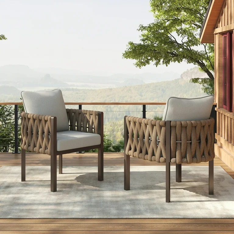Christopher Knight Home Contemporary Outdoor Rope Lounge Chairs with Cushions, Steel Frame, Brown... | Walmart (US)