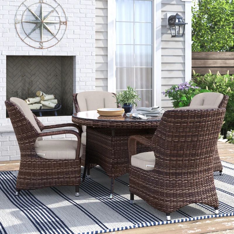 Guyer 4 - Person Round Outdoor Dining Set with Cushions | Wayfair North America