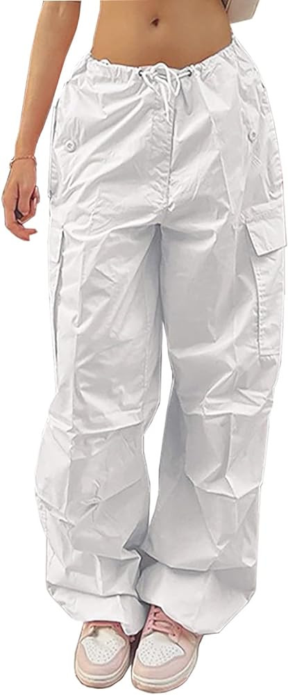 Parachute Pants for Women Elastic Waistline Drawstring Cargo Pants with Pockets Casual Hiking Pan... | Amazon (US)