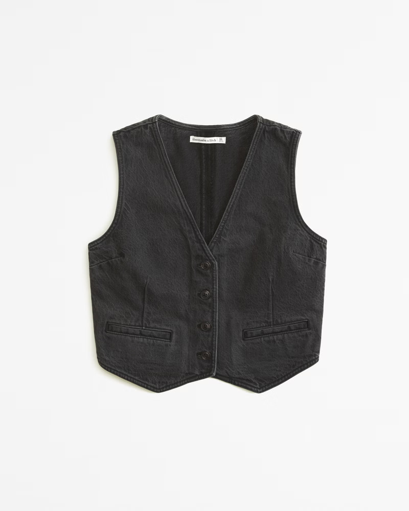 Abercrombie & Fitch Women's The A&F Mara Denim Vest in Black - Size M | Abercrombie & Fitch (US)