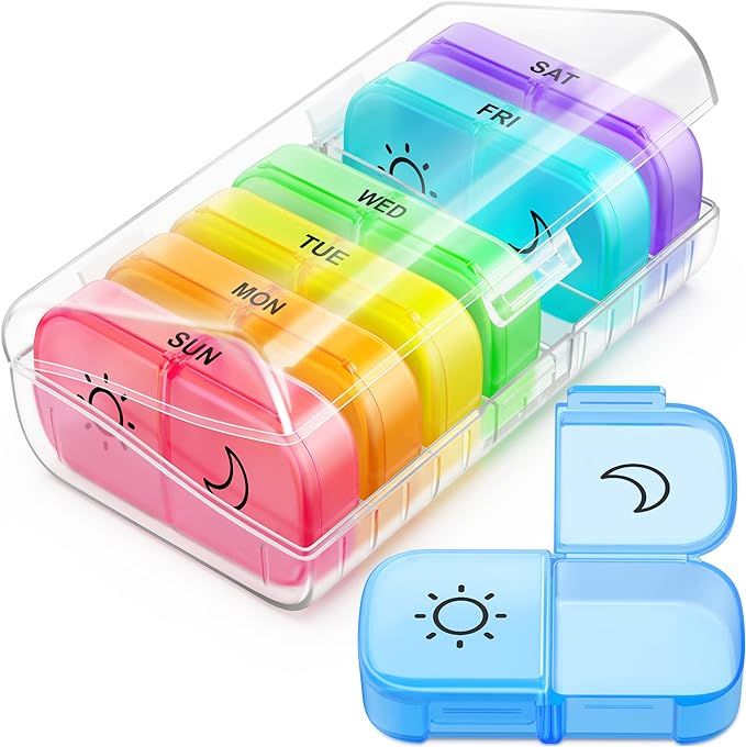 Weekly Pill Organizer 2 Times a Day with Same-Side Large Opening for Easy Filling & Retrieving, C... | Amazon (US)