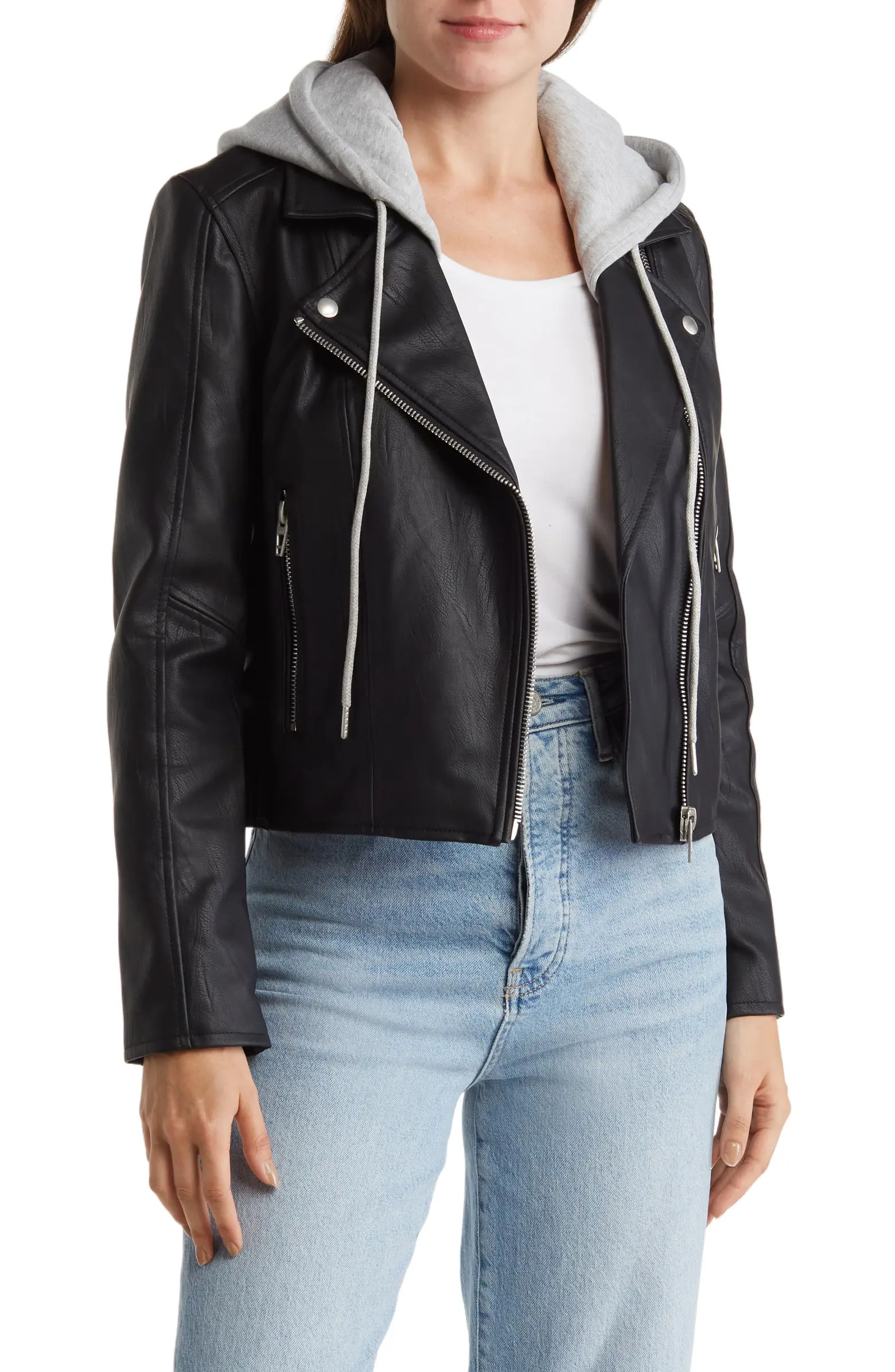 BLANKNYC Faux Leather Hooded Crop Moto Jacket | Nordstromrack | Nordstrom Rack