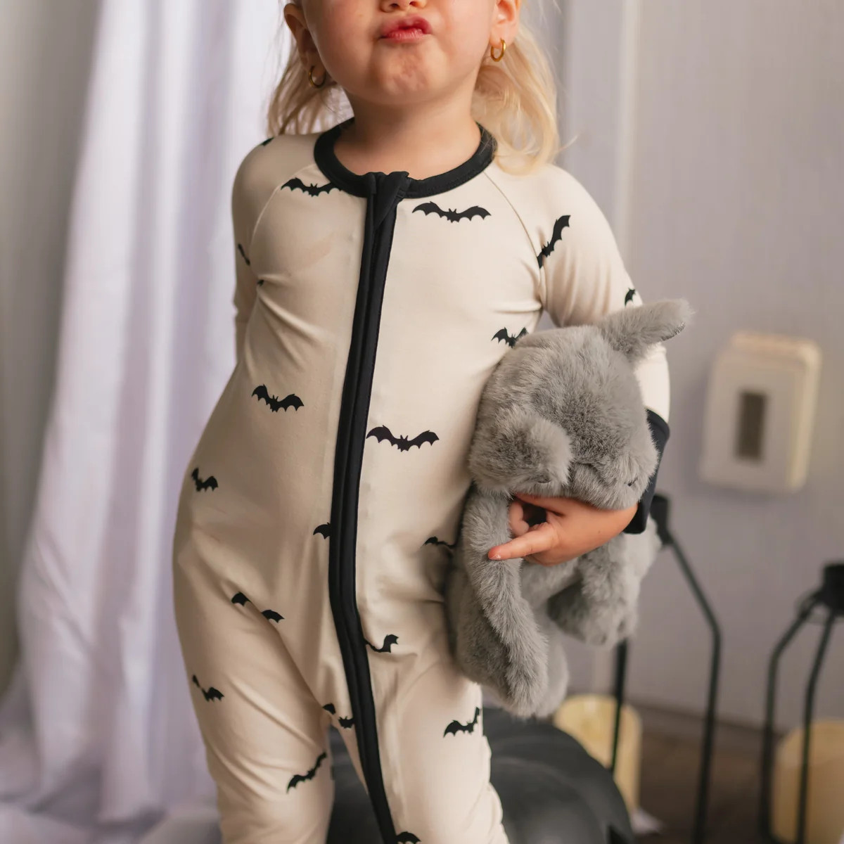 Infant Romper in Cream Bats | Silks Design