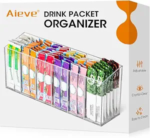AIEVE Drink Packet Organizer, Water Drink Packet Holder with Removable Divider, Water Flavor Pack... | Amazon (US)