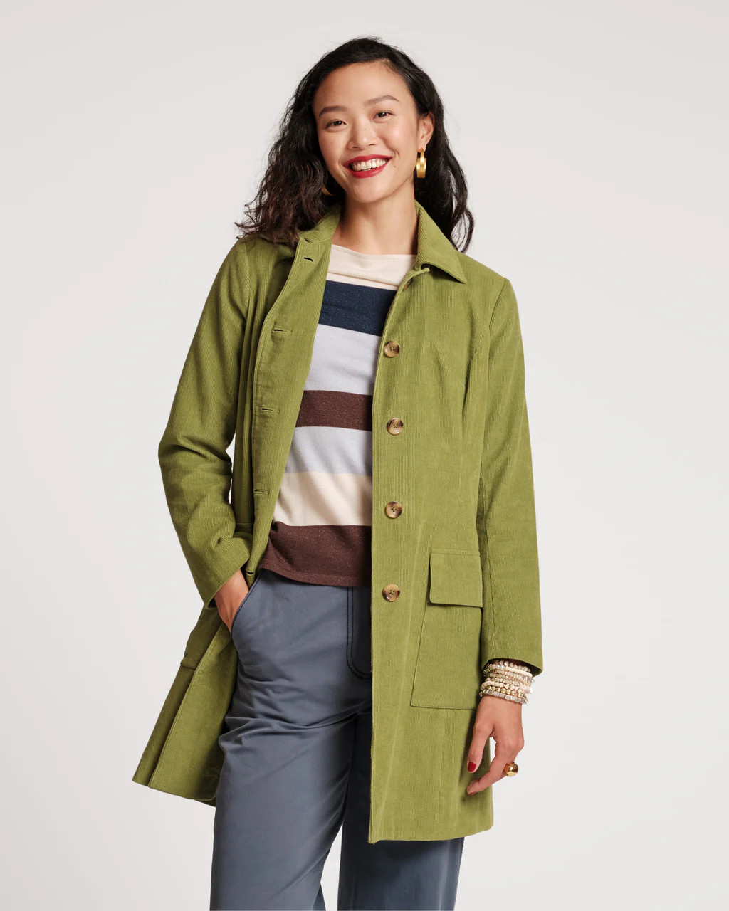 Barn Jacket Mini Wale Corduroy Moss Green | Frances Valentine