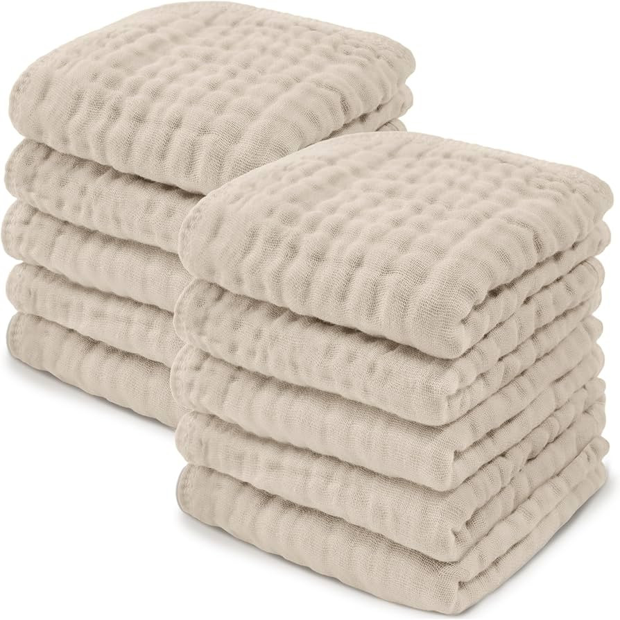 Baby Washcloths, Muslin Cotton Baby Towels 10 Pack -Large 10”x10” Wash Cloths Soft on Sensiti... | Amazon (US)