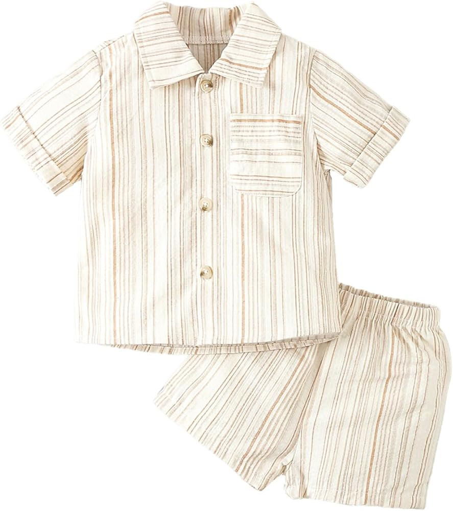 SHIBAOZI Toddler Baby Boys Clothes Set Button-Down Shirt Tops + Cotton Linen Shorts Summer Outfit... | Amazon (US)