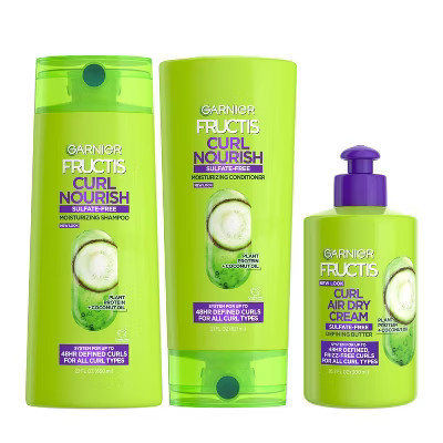 Garnier Fructis Curl Nourish Sulfate-Free 22 fl oz Shampoo + 21 fl oz Conditioner + 10.2 fl oz Butter Cream leave-In Treatment | Target