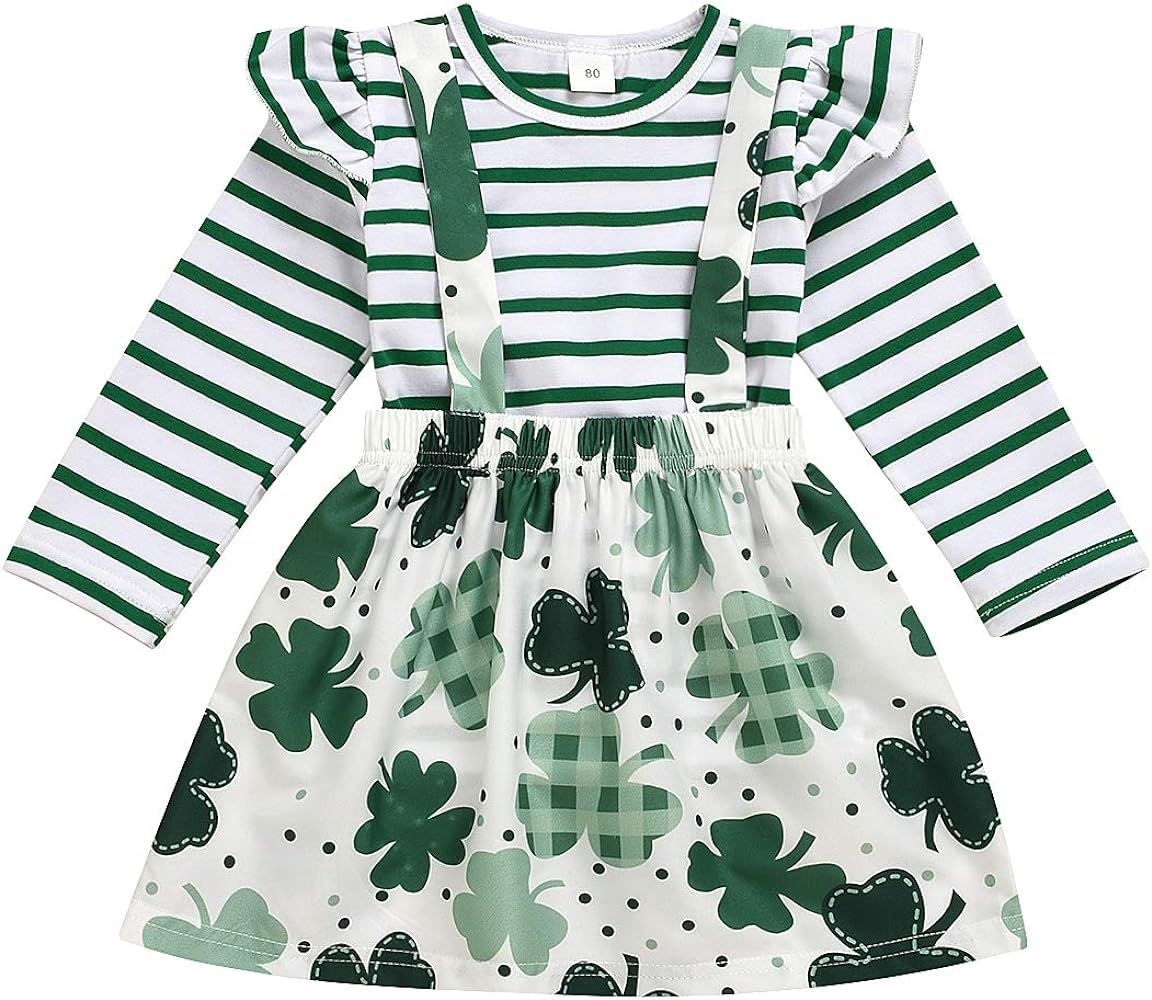 Baby Girl St. Patrick's Day Outfit Toddler Lucky Ruffles T-Shirt Tops Shamrock Clover Green Dress Su | Amazon (US)