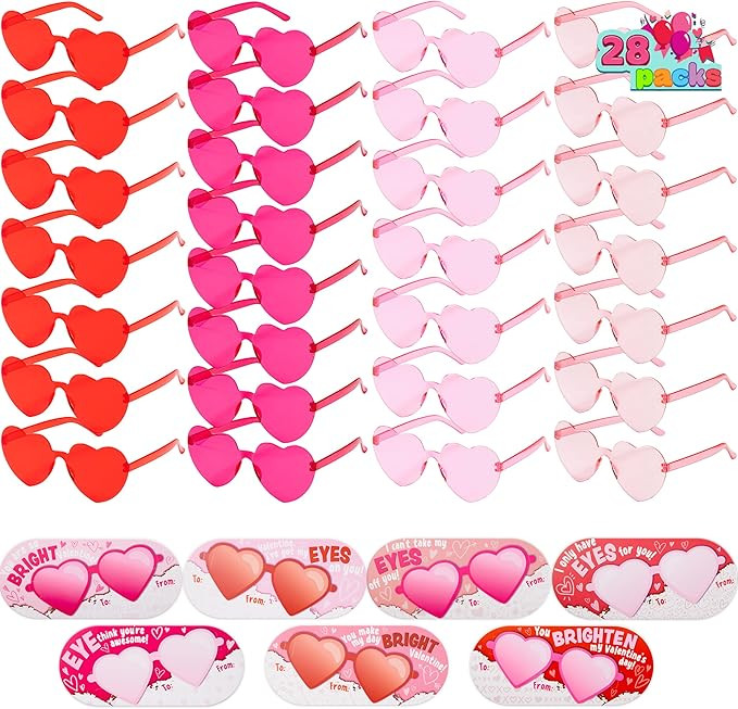 JOYIN 28 Packs Valentines Day Heart Shaped Sunglasses with Cards, Classroom Exchange Gift for Kid... | Amazon (US)