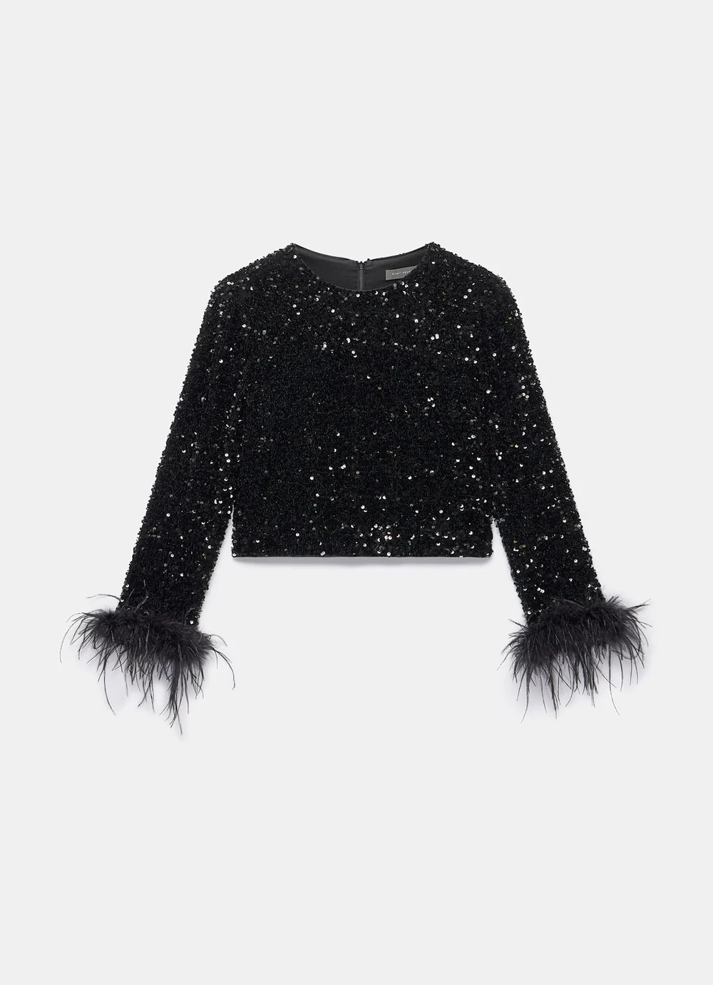 Black Sequin Embellished Feather Trim Top | Mint Velvet