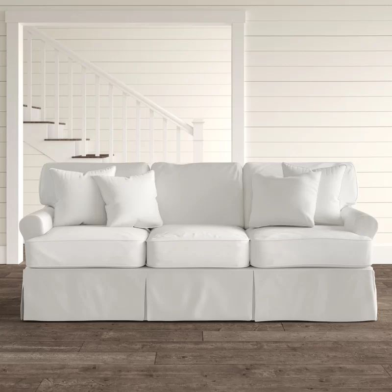 Pike 85" Rolled Arm Slipcovered Sofa with Reversible Cushions | Wayfair North America