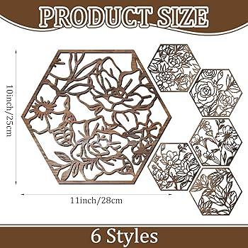 BreezeHug 6 Pcs Flowers Wooden Wall Art Decor Hexagon Hollowing out Boho Flower Sculpture Sign Or... | Amazon (US)