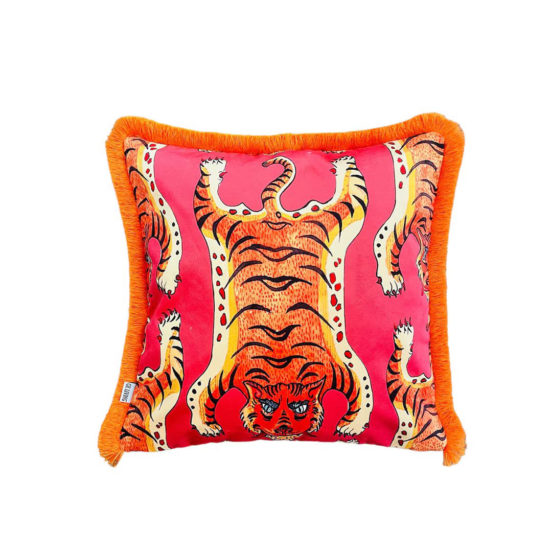 Tiger Pattern Throw Pillow Cover Pink Velvet Cushion Vivid - Etsy | Etsy (US)