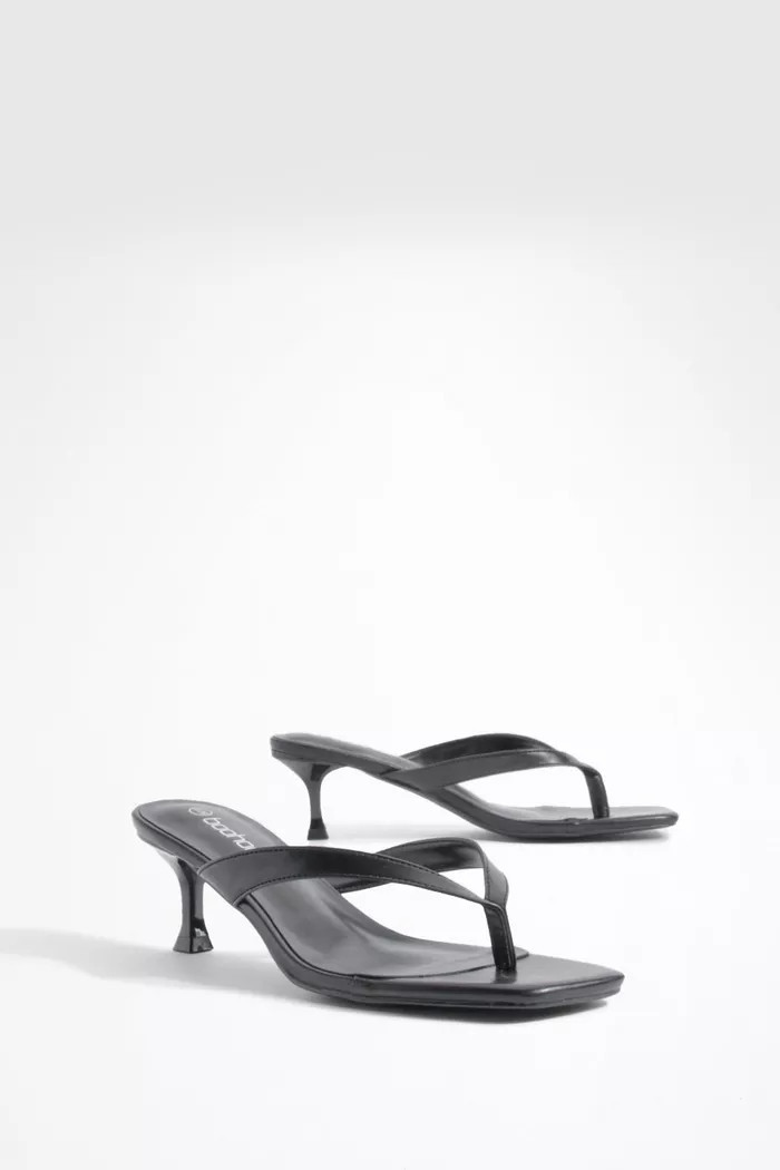 Low Heel Square Toe Post Heeled Mules | Boohoo.com (UK & IE)