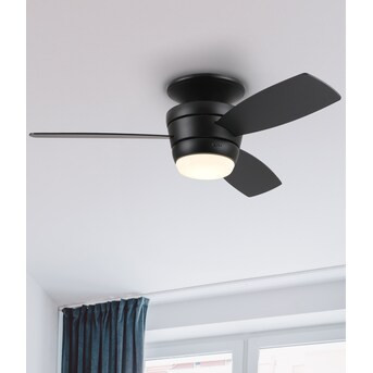 Harbor Breeze Mazon 44-in Matte Black Integrated LED Indoor Flush Mount Ceiling Fan with Light an... | Lowe's