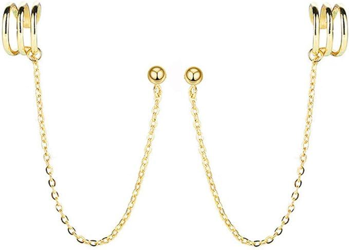 Amazon.com: SLUYNZ 925 Sterling Silver Cuff Earrings Chain for Women Teen Girls Crawler Earrings ... | Amazon (US)