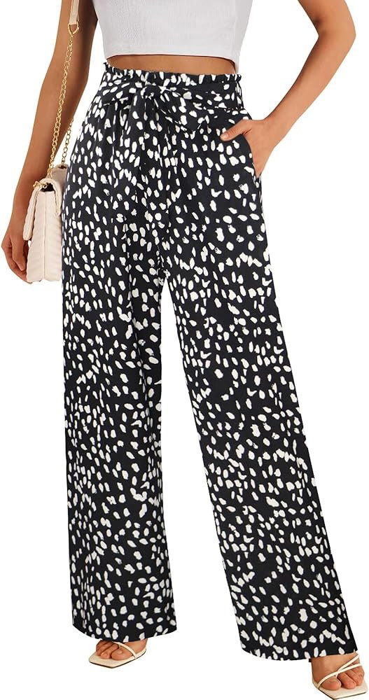 ECOWISH Palazzo Pants for Women Casual 2025 Summer Loose Baggy Wide Leg Flowy High Waisted Polka ... | Amazon (US)