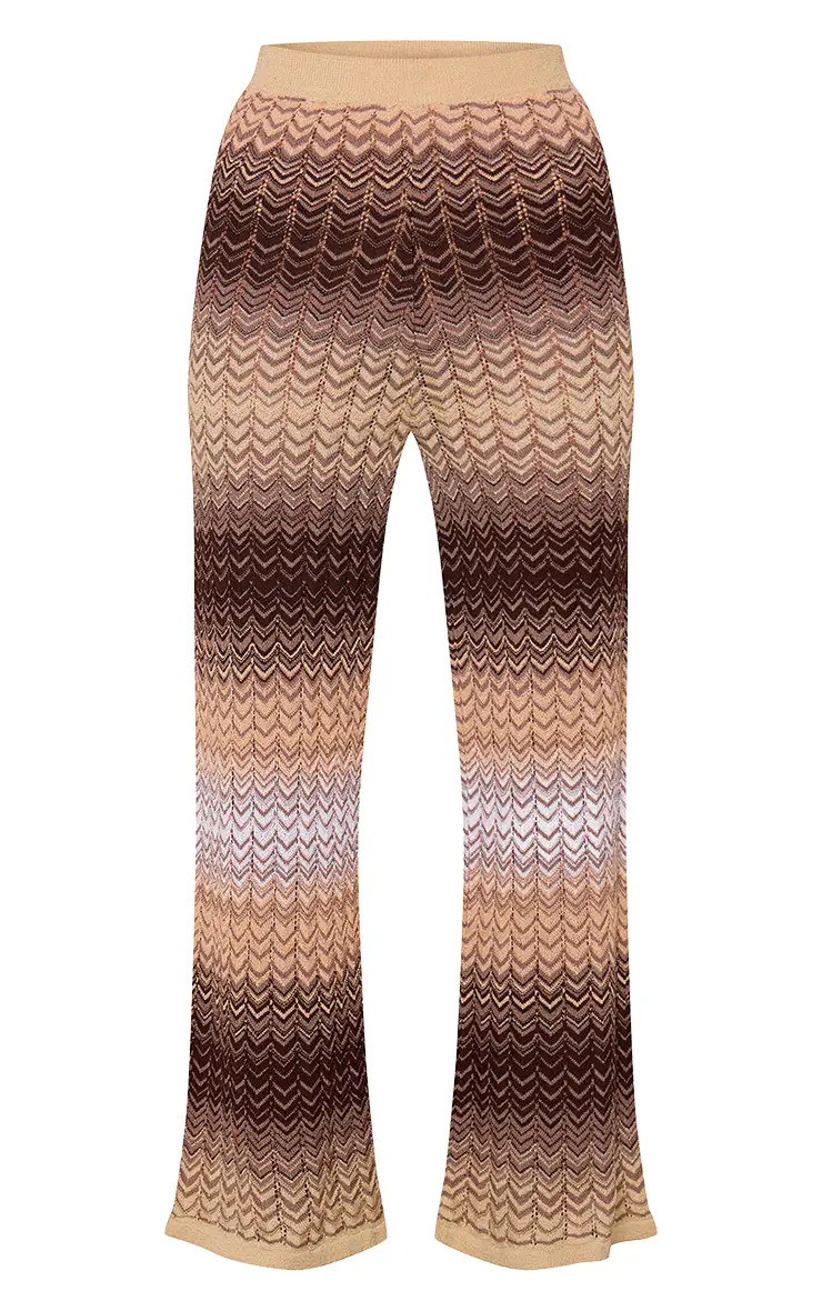 Orange Chevron Knit Drawstring Detail Wide Leg Trousers | PrettyLittleThing UK