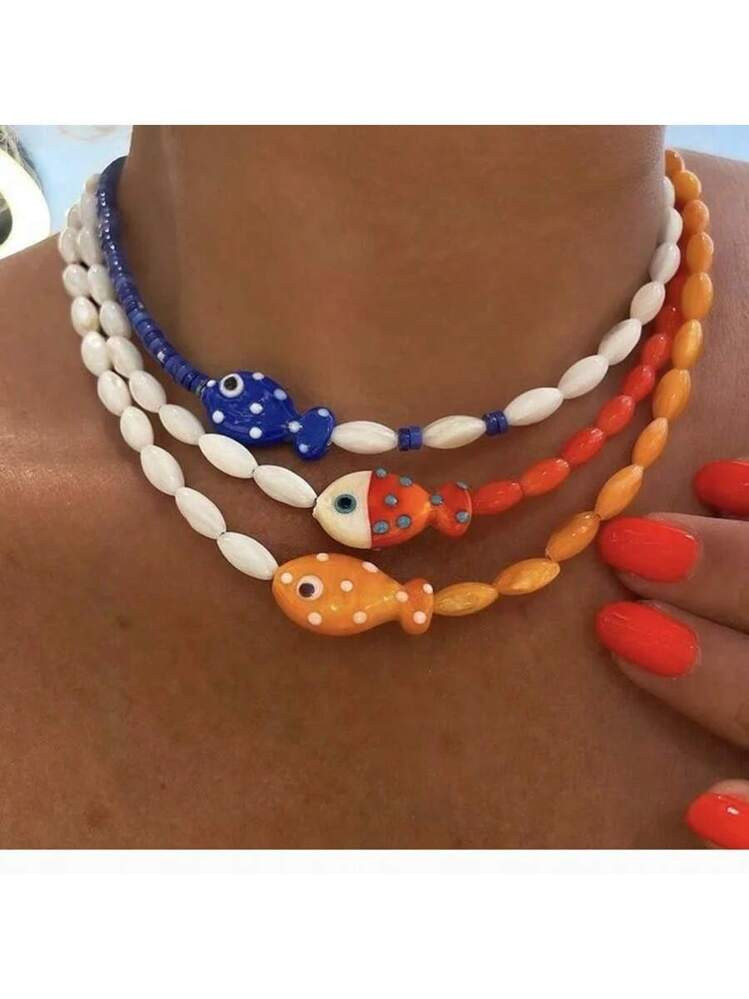 Manbara Colorful Ceramic Fish Necklace Bohemian Handmade Beads Summer Party Jewelry Fashionable Wholesale New Style | SHEIN