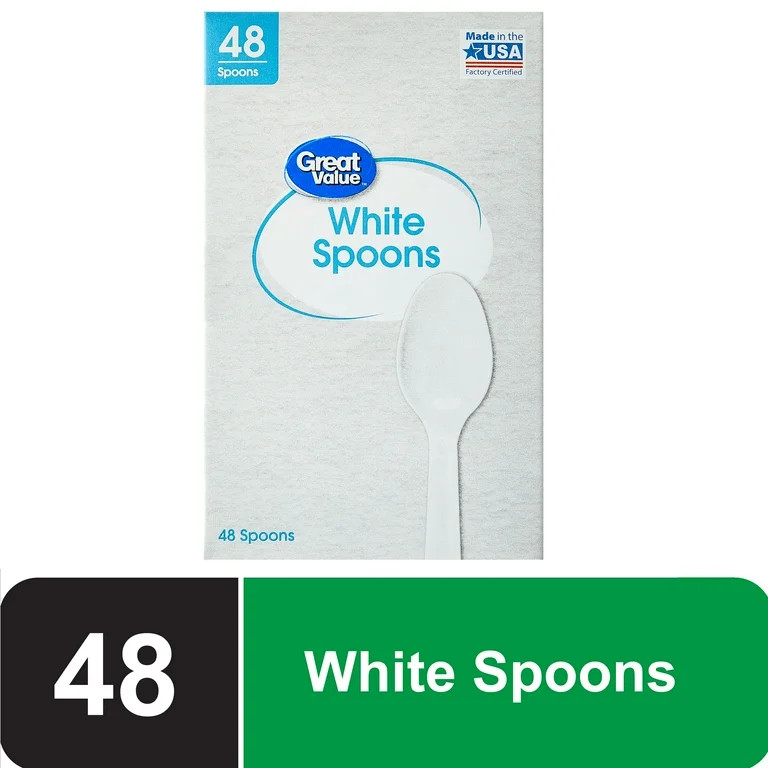 Great Value Everyday Disposable Plastic Spoons, White, 48 Count | Walmart (US)