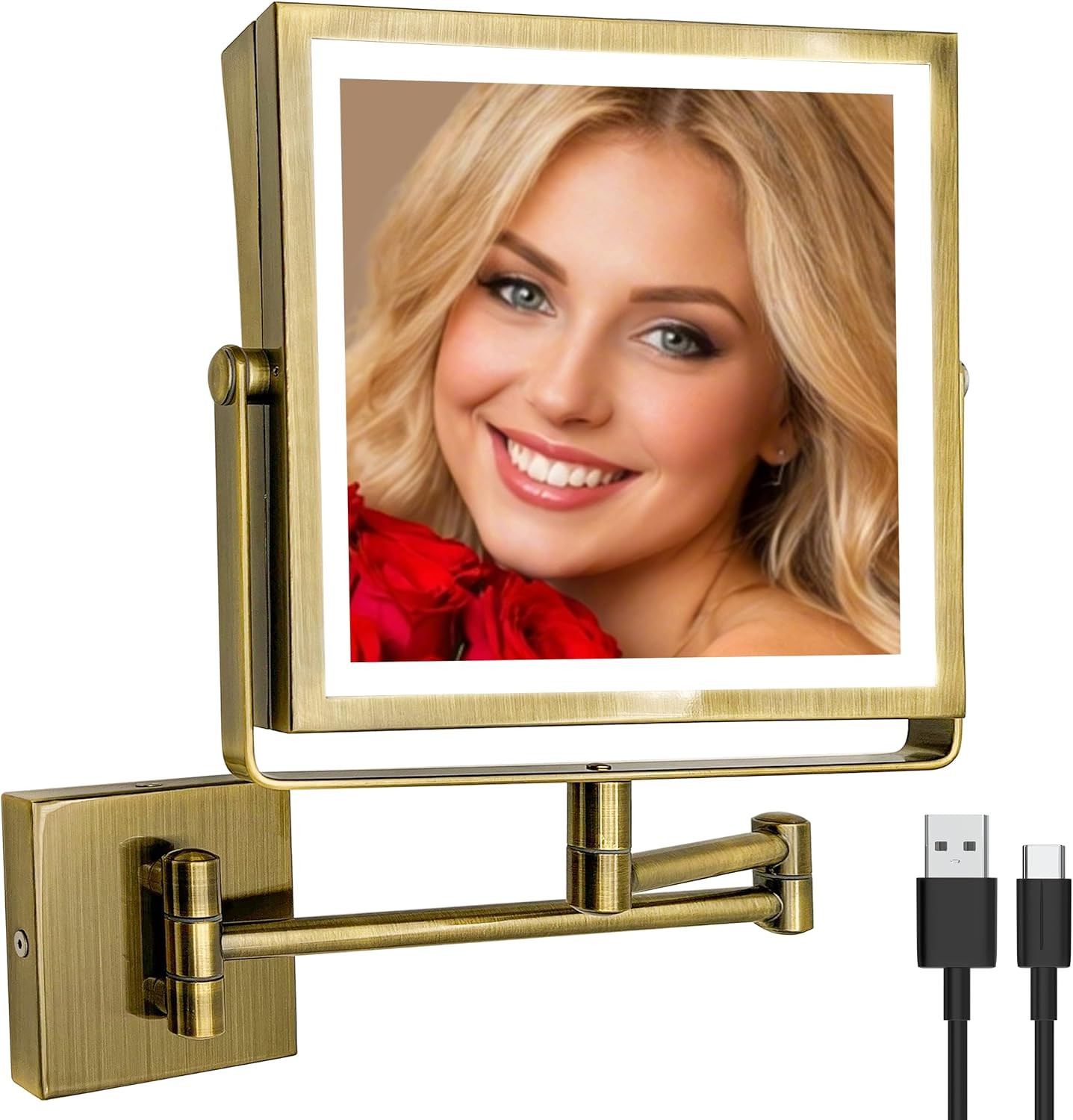 Ruacq Wall Mounted Makeup Mirror with Lights 1X/10X Antique Brass | Amazon (US)
