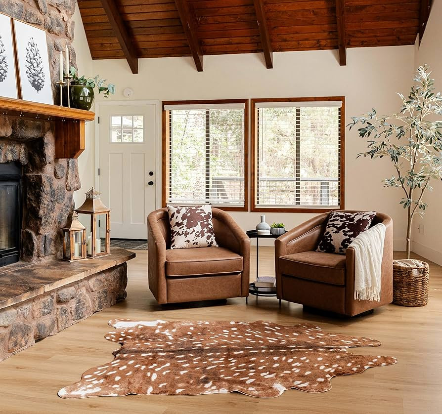 Faux Deer Rug Large (4.6ft x 6.6ft) - Deer Print Area Rug with No-Slip Backing Animal Hide for Li... | Amazon (US)