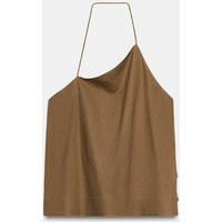 Zara - Linen Blend Halter Top With Beads - Tobacco - Xs - Woman | Zara UK