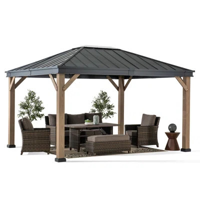 Sunjoy 11 x 13 ft. Hardtop Gazebo Outdoor Black Steel Frame Gazebo with Skylight for Patio, Garden and Backyard Activities | Wayfair North America