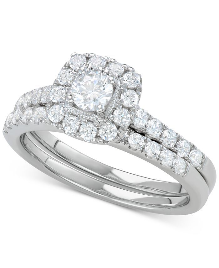 Macy's Diamond Halo Bridal Set (1 ct. t.w.) in 14k White, Yellow or Rose Gold & Reviews - Rings -... | Macys (US)