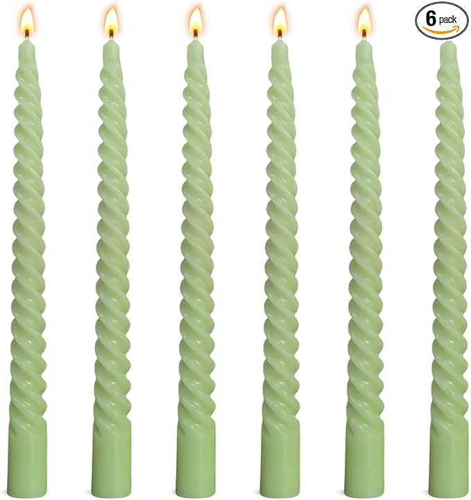6 Pack 10 Inch Sage-Green Spiral Taper Candles for Christmas and Spring Home Decoration, Unscente... | Amazon (US)