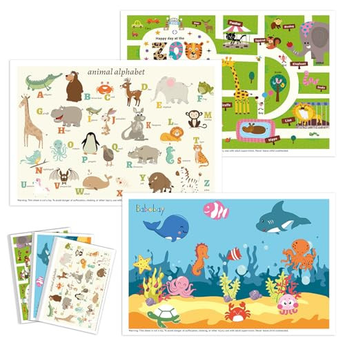 Babebay Disposable Placemats for Baby, 60 Pack Sticky Toddler Placemat for Restaurants, Dining Table, Party, Travel, 12" x 18" with 3 Designs | Amazon (US)
