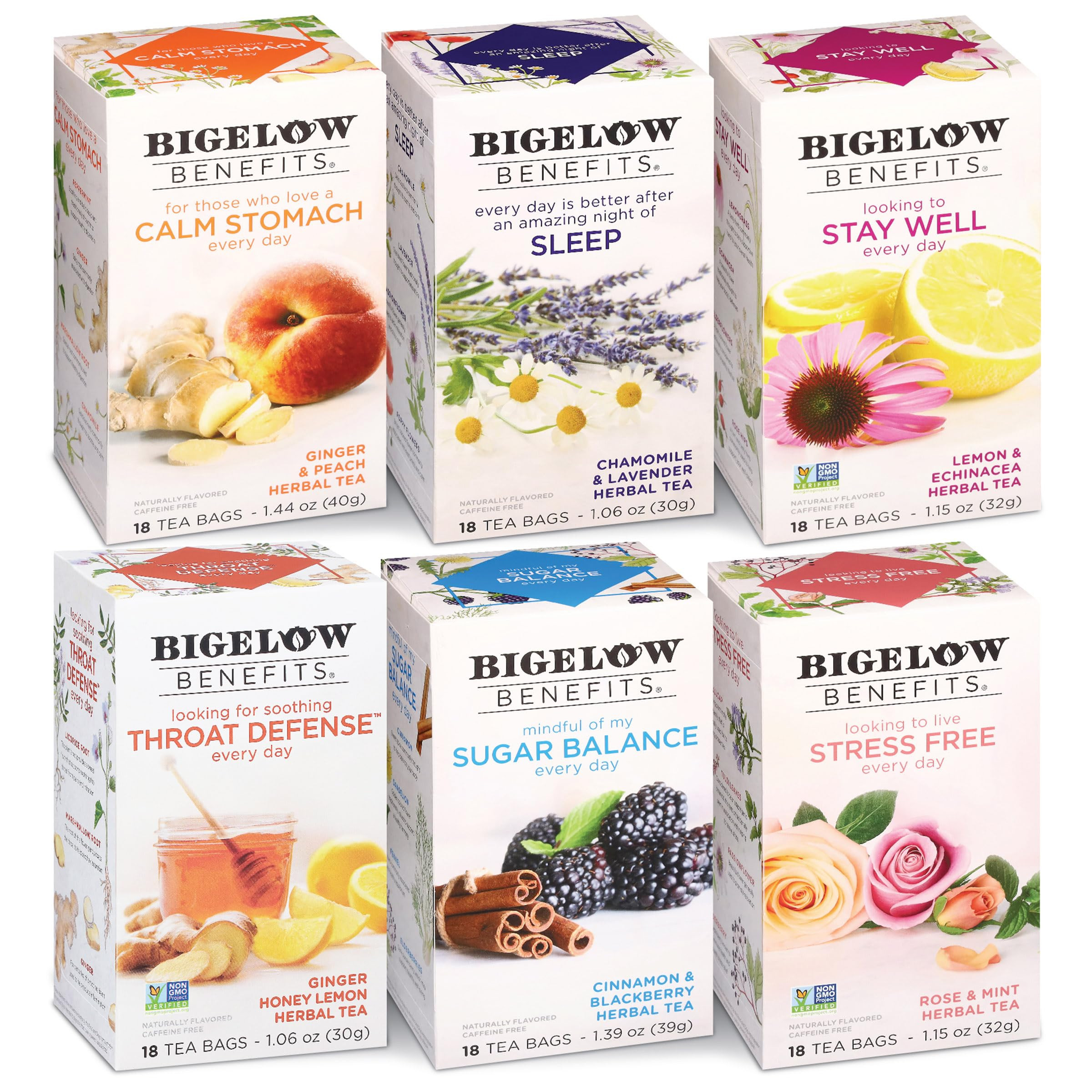 Bigelow Tea Benefits Wellness Teabag Variety Pack, Mixed Caffeinated Green Matcha & Caffeine-Free... | Amazon (US)