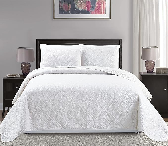 Mk Collection 3pc King/California King Over Size 118"x106" Diamond Bedspread Bed-Cover Embossed S... | Amazon (US)