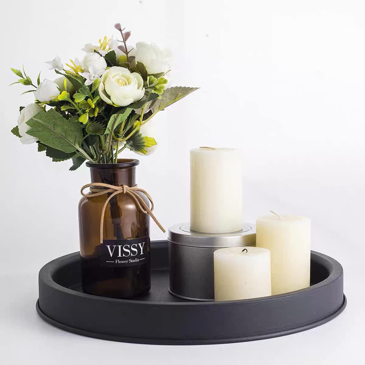 Lobolighting Black Round Decorative Serving Tray, Black Decorative Tray for Coffee Table Centerpi... | Amazon (US)