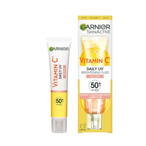 Garnier Vitamin C Daily UV Brightening Fluid Sheer Glow, SPF50+, Prevents + Corrects Sun Damages + Evens Skin tone, Face & Neck, For all skin types, Cruelty-Free, Vegan, 50ml | Amazon (UK)