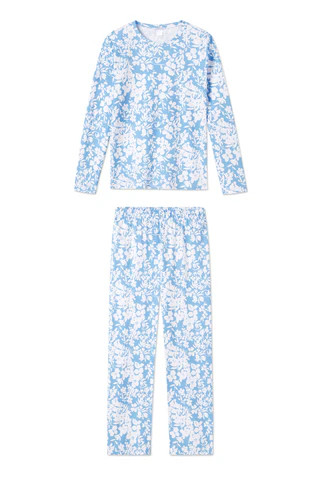 Pima Long-Long Weekend Set in Sky Floral | Lake Pajamas