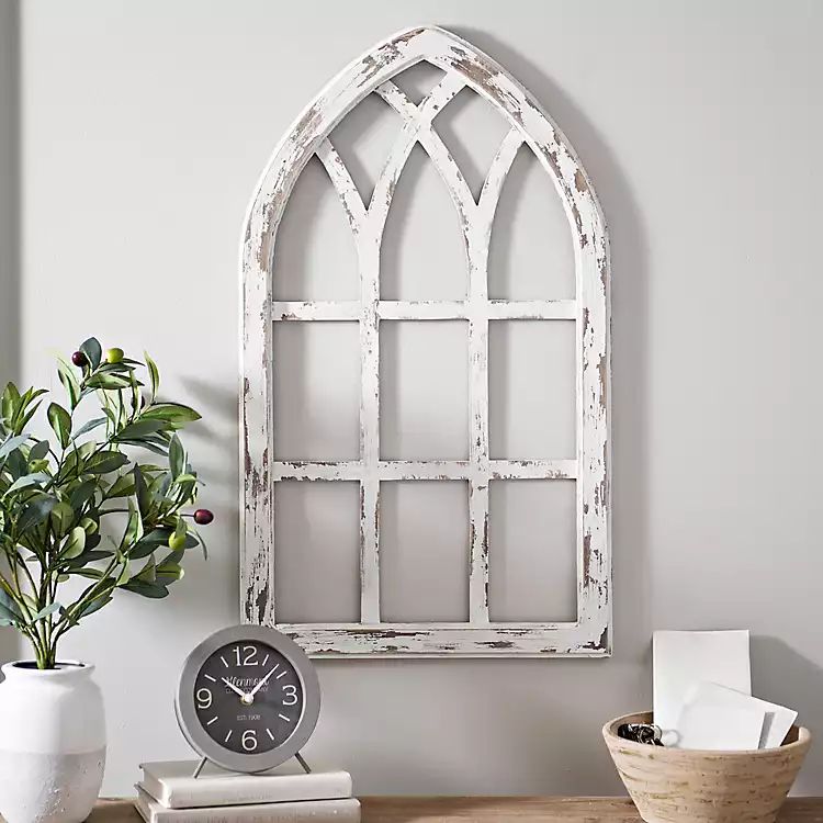 Antiqued White Window Pane Arch Plaque | Kirkland's Home