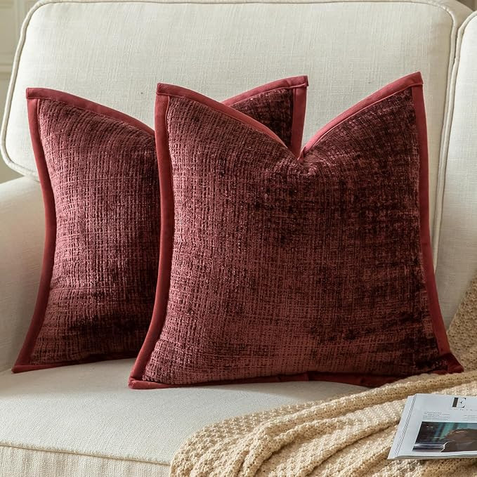 Yaertun Pack of 2 Chenille Textured Decorative Throw Pillow Covers Accent Solid Cushion Cover Sof... | Amazon (US)