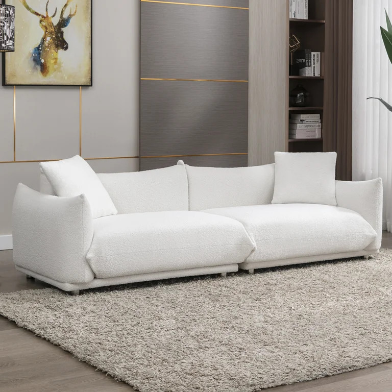 BALUS 87" Lambswool Sofa Couch for Living Room with Throw Pillows,Modern Upholstered 3 Seat Cushi... | Walmart (US)