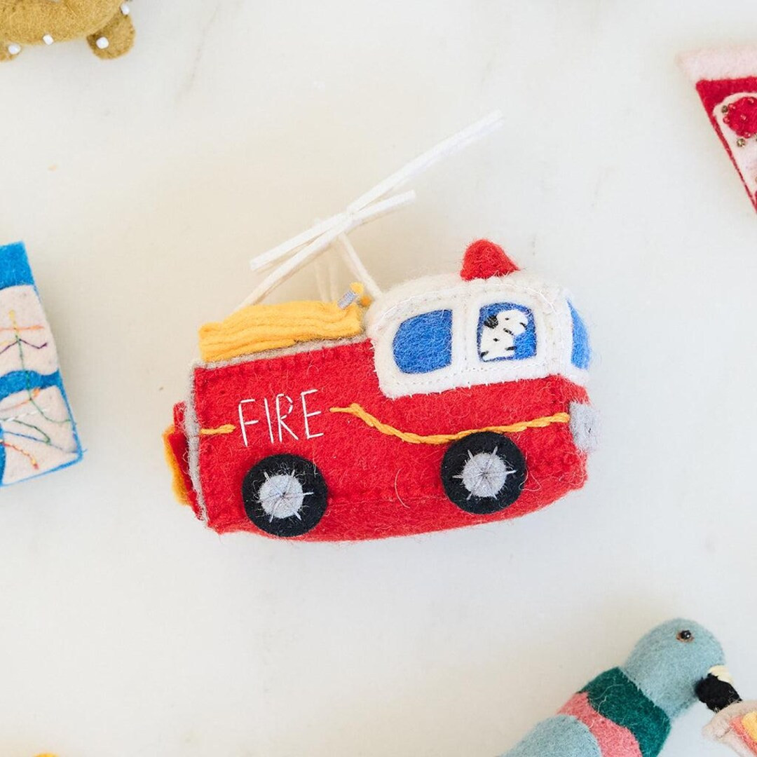 Fire Truck Ornament, Hand Felted Firefighter Vehicle Keepsake, Handmade First Responder Charm | Etsy (US)