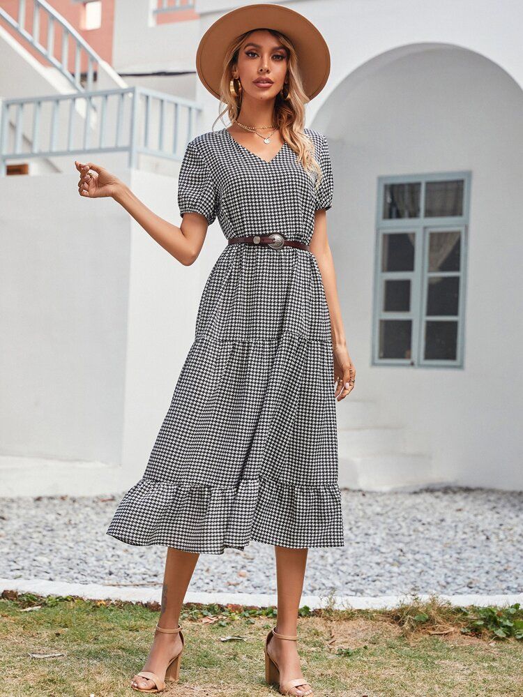Houndstooth Swing A-line Dress Without Belted | SHEIN